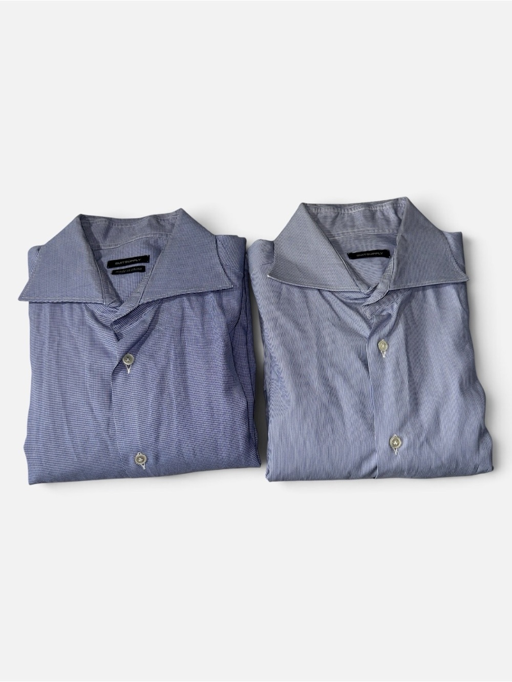 (Lot of 2) Suitsupply mens 16.5 42 blue slim fit spread collar dress shirts